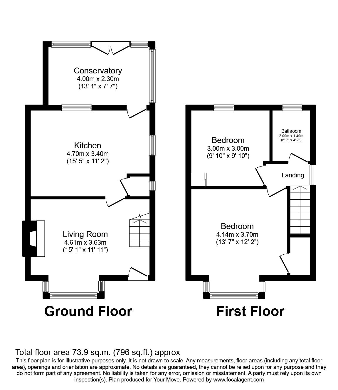 Floorplan of 2 bedroom Semi Detached House to rent, Winter Terrace, Barnsley, South Yorkshire, S75