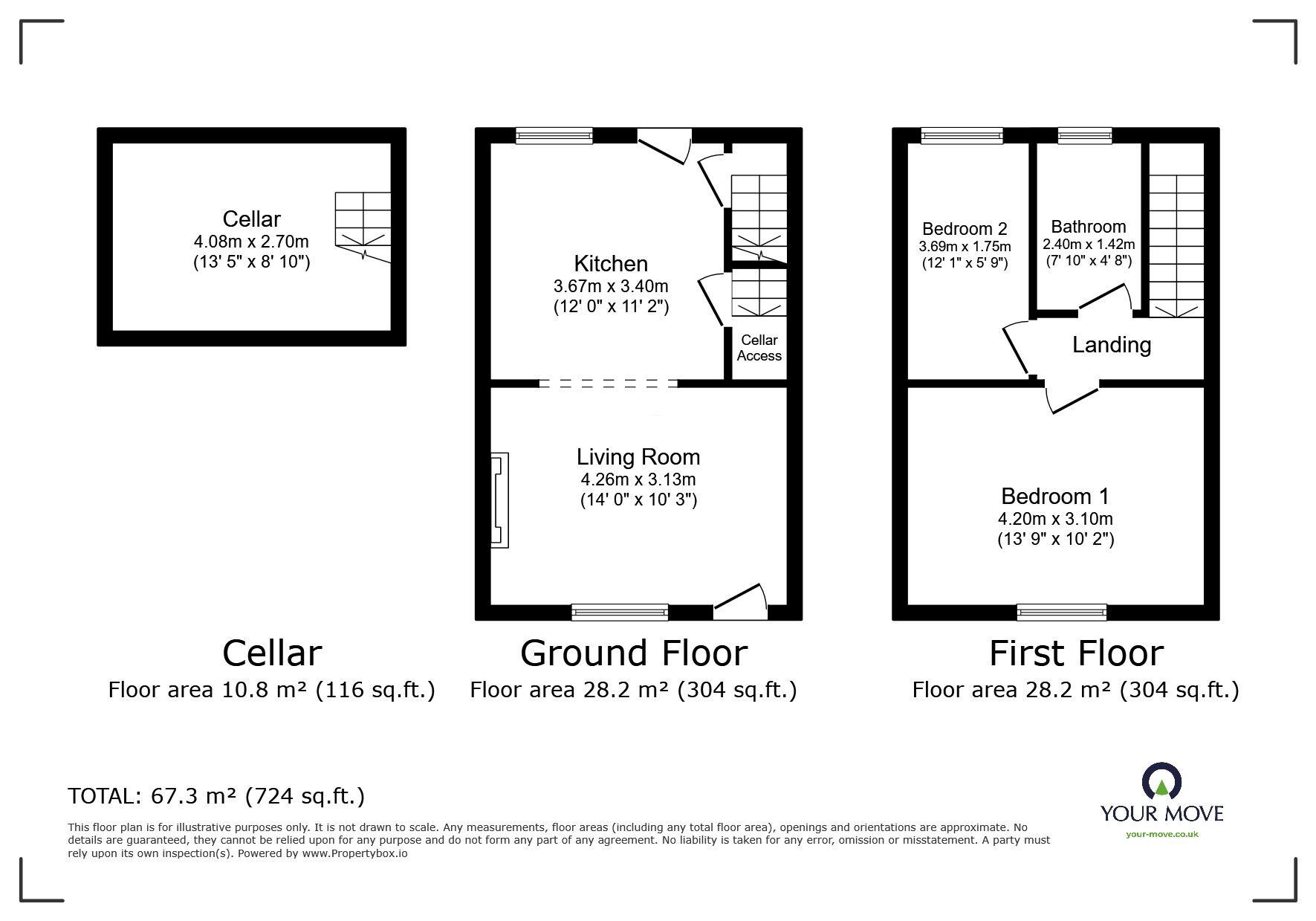 Floorplan of 2 bedroom End Terrace House for sale, Honeywell Street, Barnsley, South Yorkshire, S71