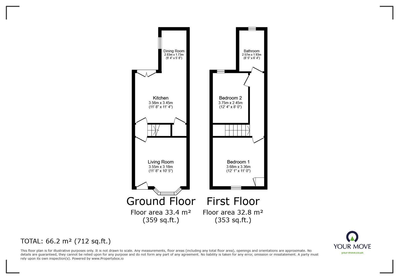 Floorplan of 2 bedroom Mid Terrace House for sale, Highgate Lane, Goldthorpe, South Yorkshire, S63