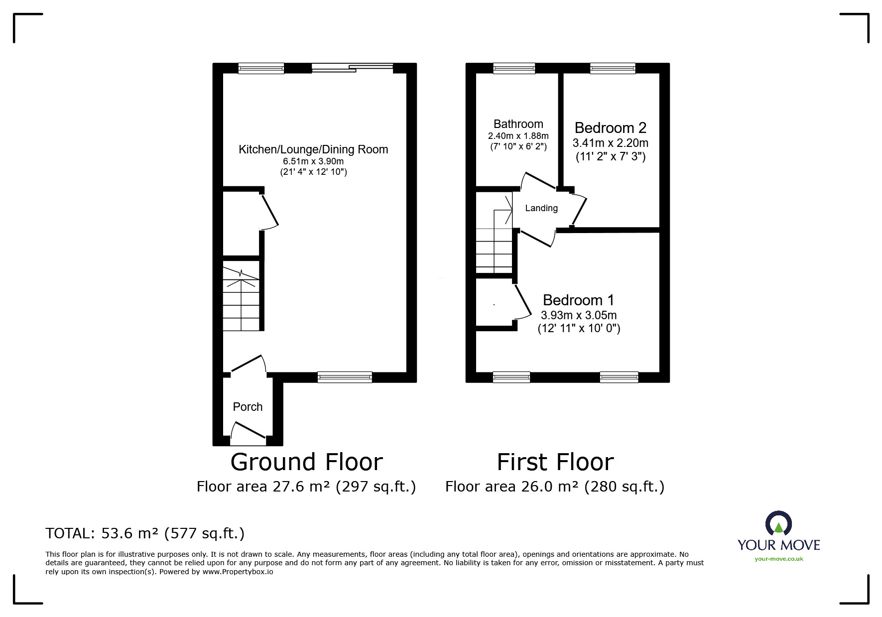 Floorplan of 2 bedroom End Terrace House for sale, Hollins Wood Grove, Cudworth, South Yorkshire, S72