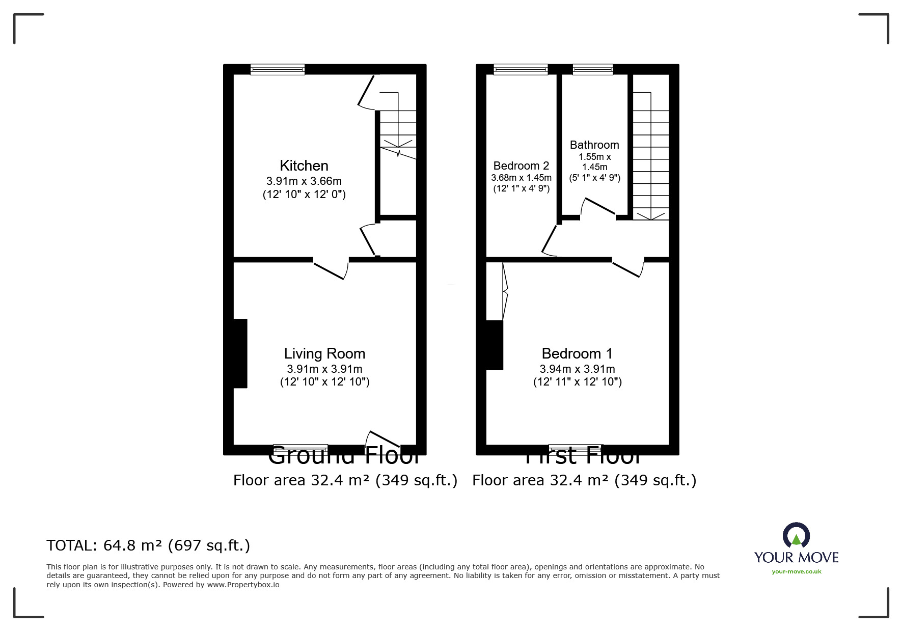 Floorplan of 2 bedroom Mid Terrace House for sale, Dillington Terrace, Barnsley, South Yorkshire, S70