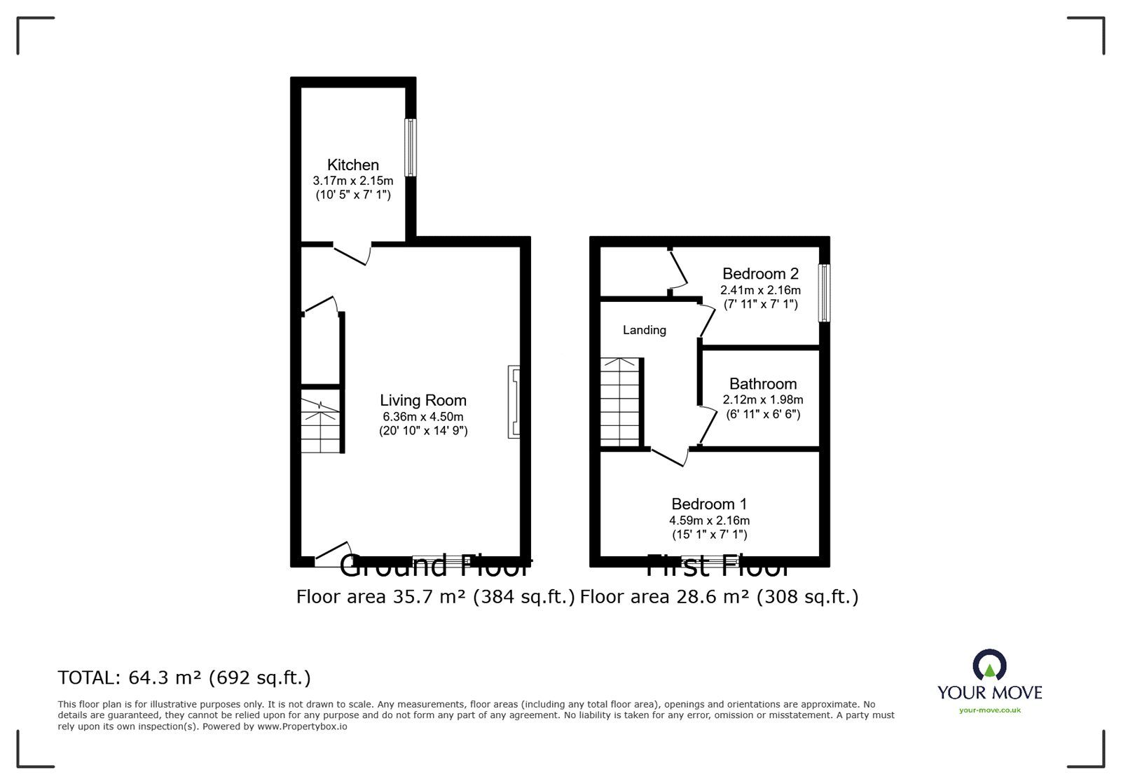 Floorplan of 2 bedroom Semi Detached House to rent, Cooper Lane, Hoylandswaine, South Yorkshire, S36