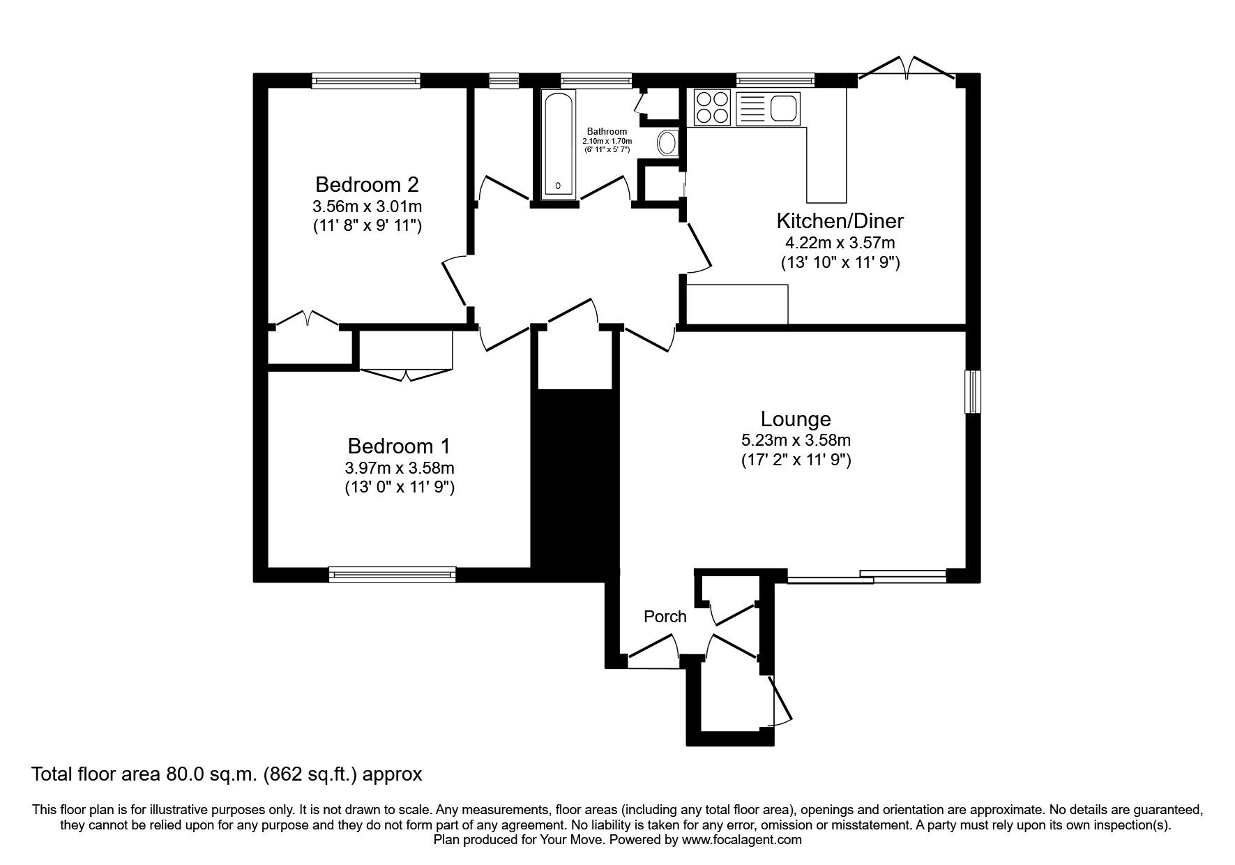 Floorplan of 2 bedroom  Flat to rent, Neville Close, Basingstoke, Hampshire, RG21