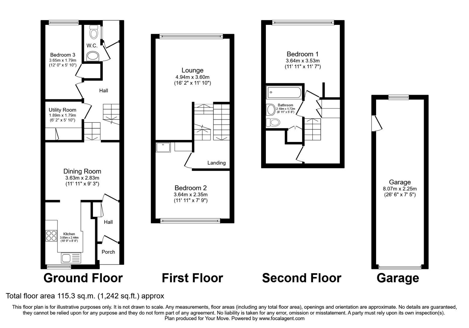 Floorplan of 3 bedroom Mid Terrace House to rent, Blackdown Close, Basingstoke, Hampshire, RG22