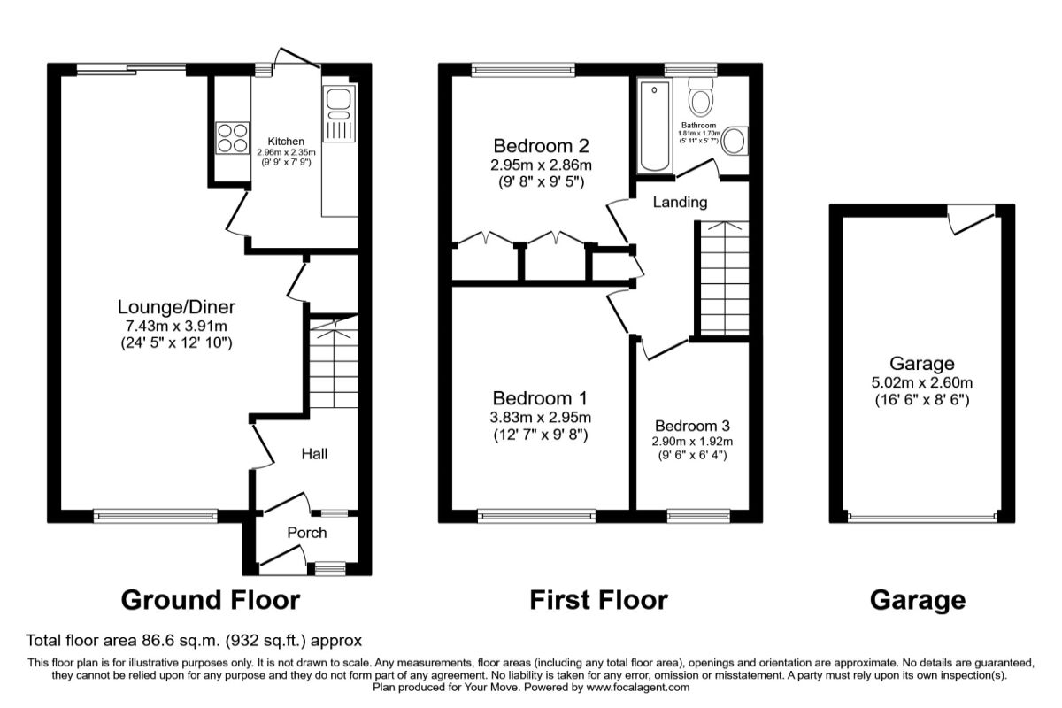 Floorplan of 3 bedroom Mid Terrace House to rent, Porter Road, Basingstoke, Hampshire, RG22