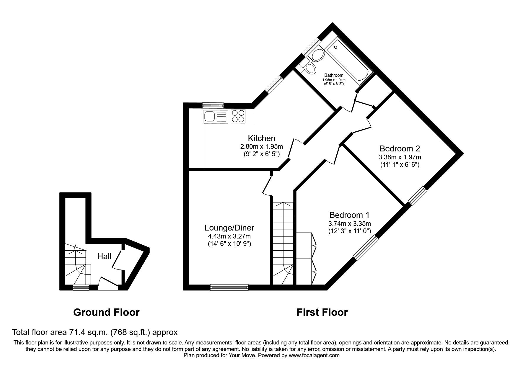 Floorplan of 2 bedroom  Flat to rent, Basingfield Close, Old Basing, Hampshire, RG24