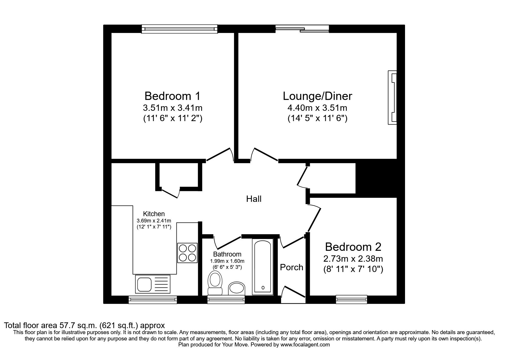 Floorplan of 2 bedroom  Flat to rent, Penrith Road, Basingstoke, Hampshire, RG21