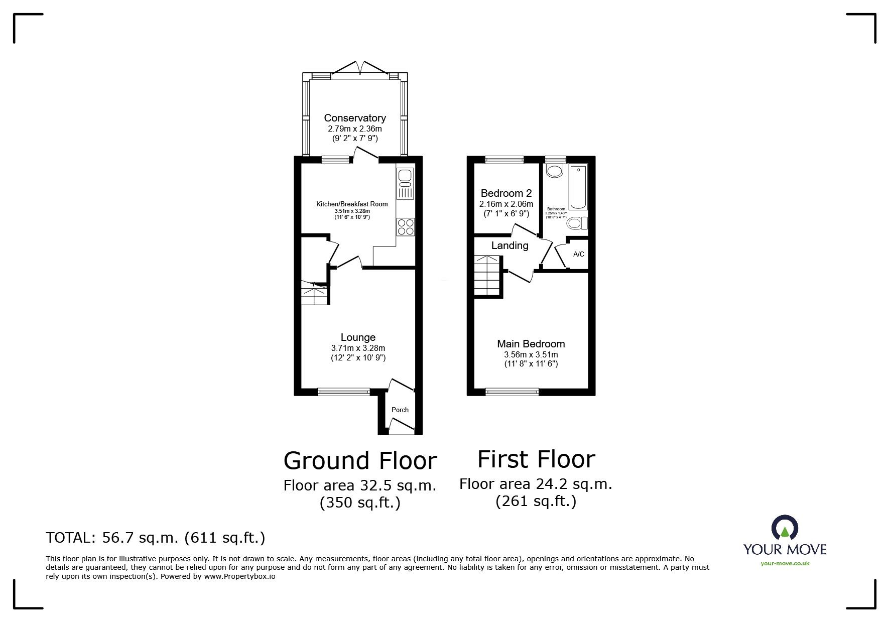 Floorplan of 2 bedroom  House to rent, Howard Close, Wilstead, Bedford, MK45