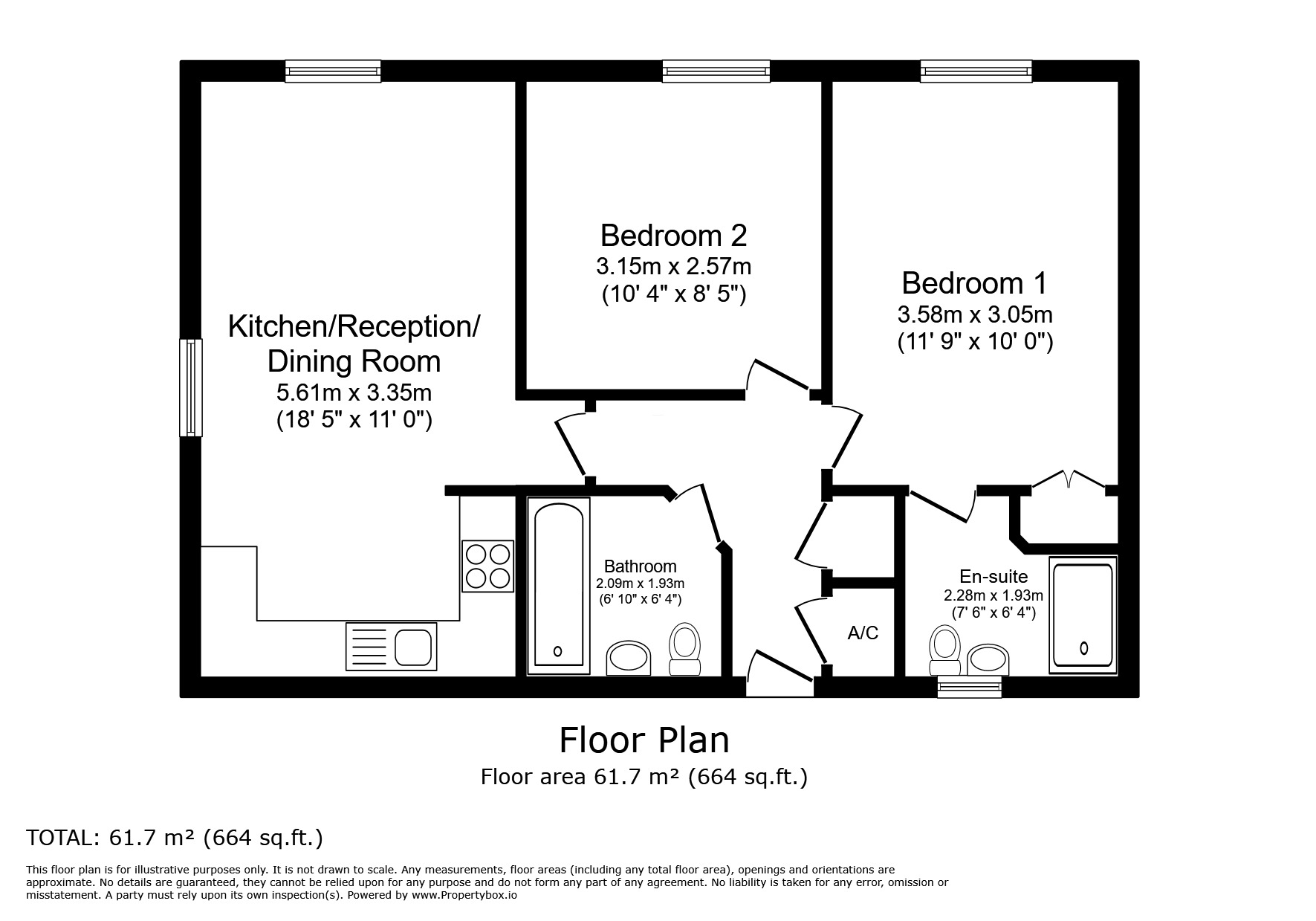 Floorplan of 2 bedroom  Flat to rent, Greenkeepers Road, Great Denham, Bedfordshire, MK40