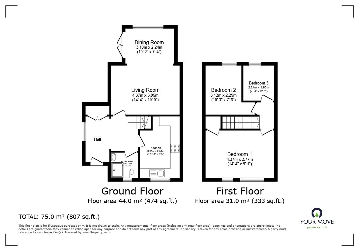 Floorplan of 3 bedroom End Terrace House for sale, Whitebeam Close, Kempston, Bedfordshire, MK42