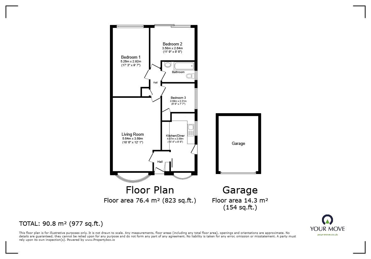 Floorplan of 3 bedroom Semi Detached House for sale, Chiltern Avenue, Bedford, Bedfordshire, MK41