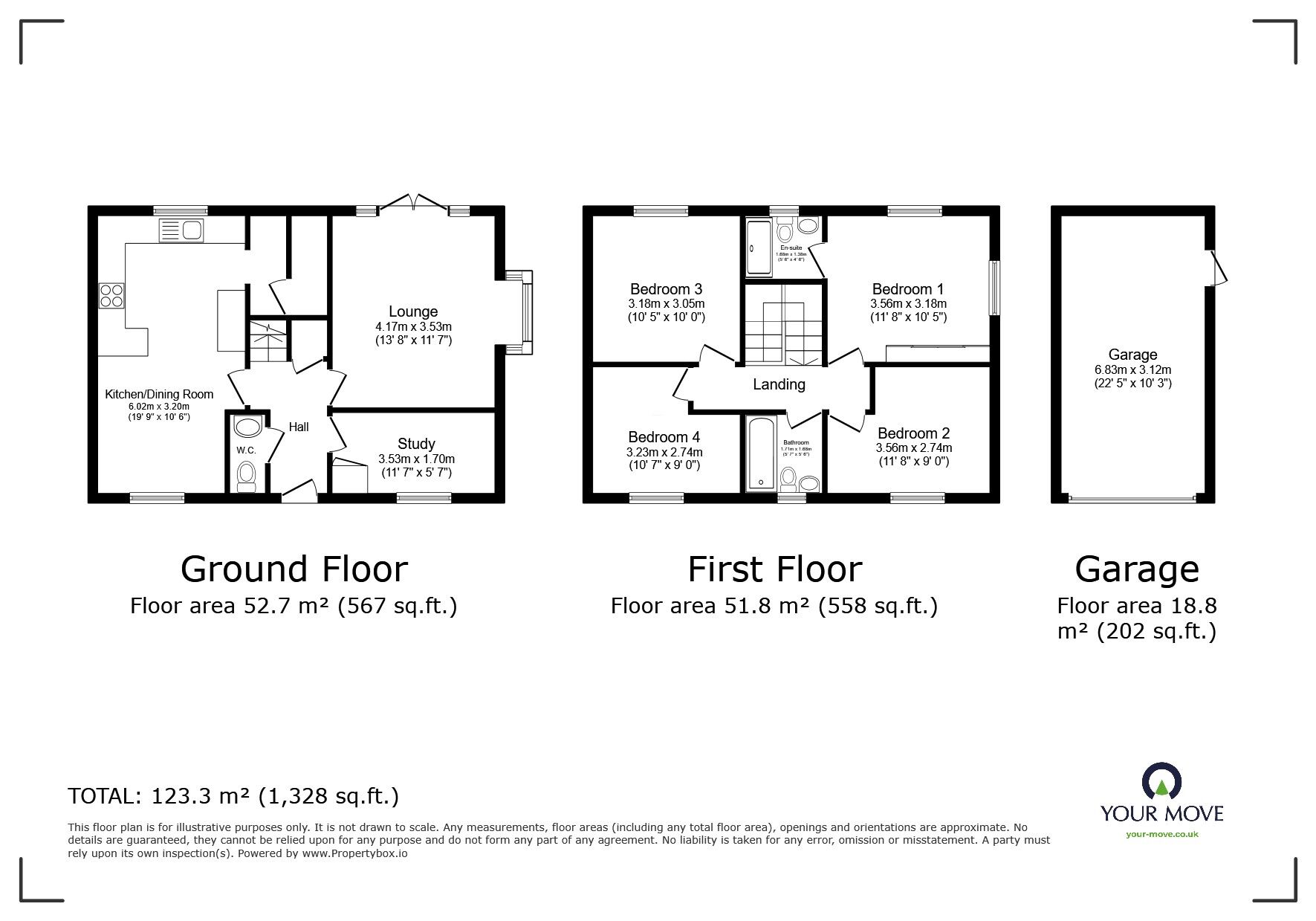 Floorplan of 4 bedroom Detached House to rent, Peacock Lane, Biddenham, Bedfordshire, MK40