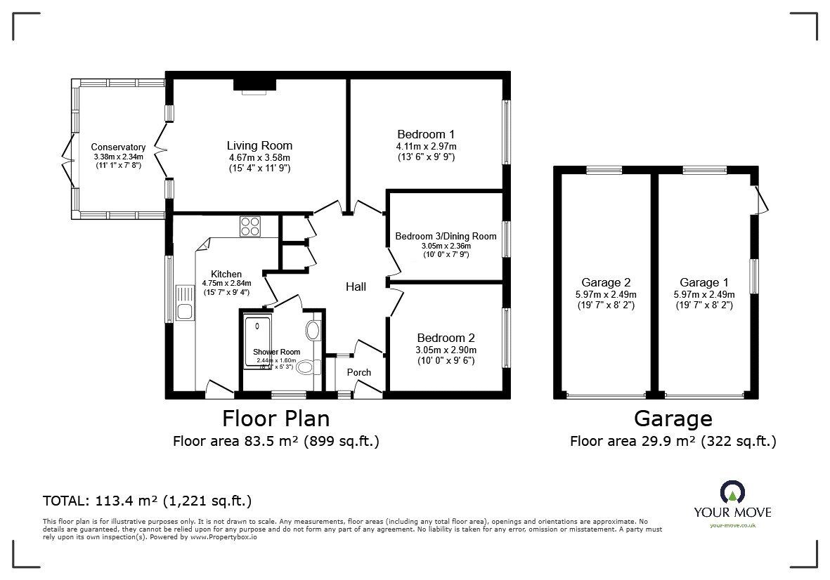 Floorplan of 3 bedroom Semi Detached Bungalow for sale, Linnet Way, Bedford, Bedfordshire, MK41