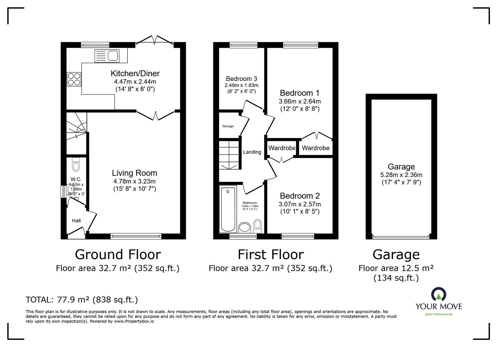 Floorplan of 3 bedroom Semi Detached House for sale, Cartmel Priory, Bedford, MK41