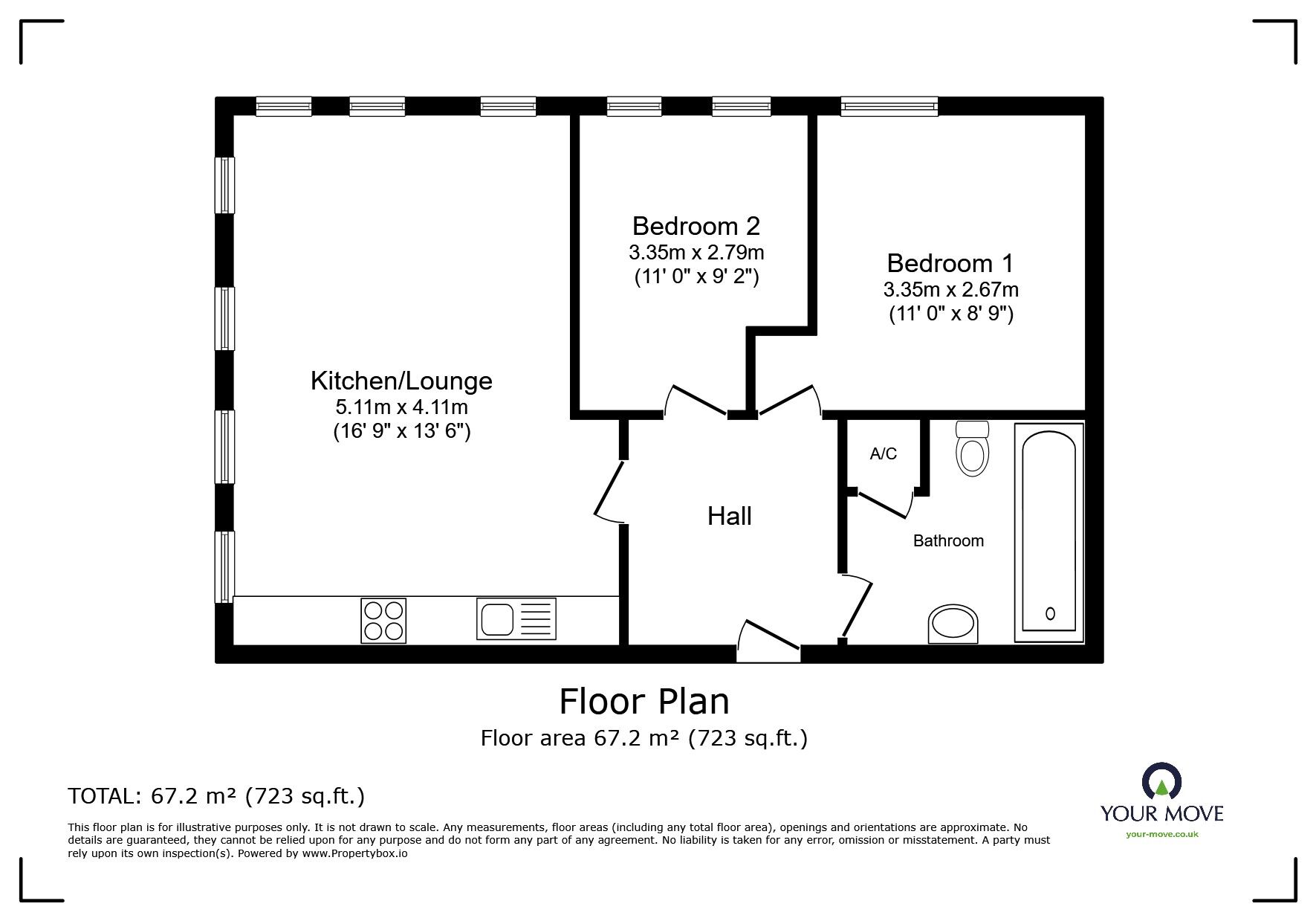 Floorplan of 2 bedroom  Flat to rent, Harpur Street, Bedford, Bedfordshire, MK40