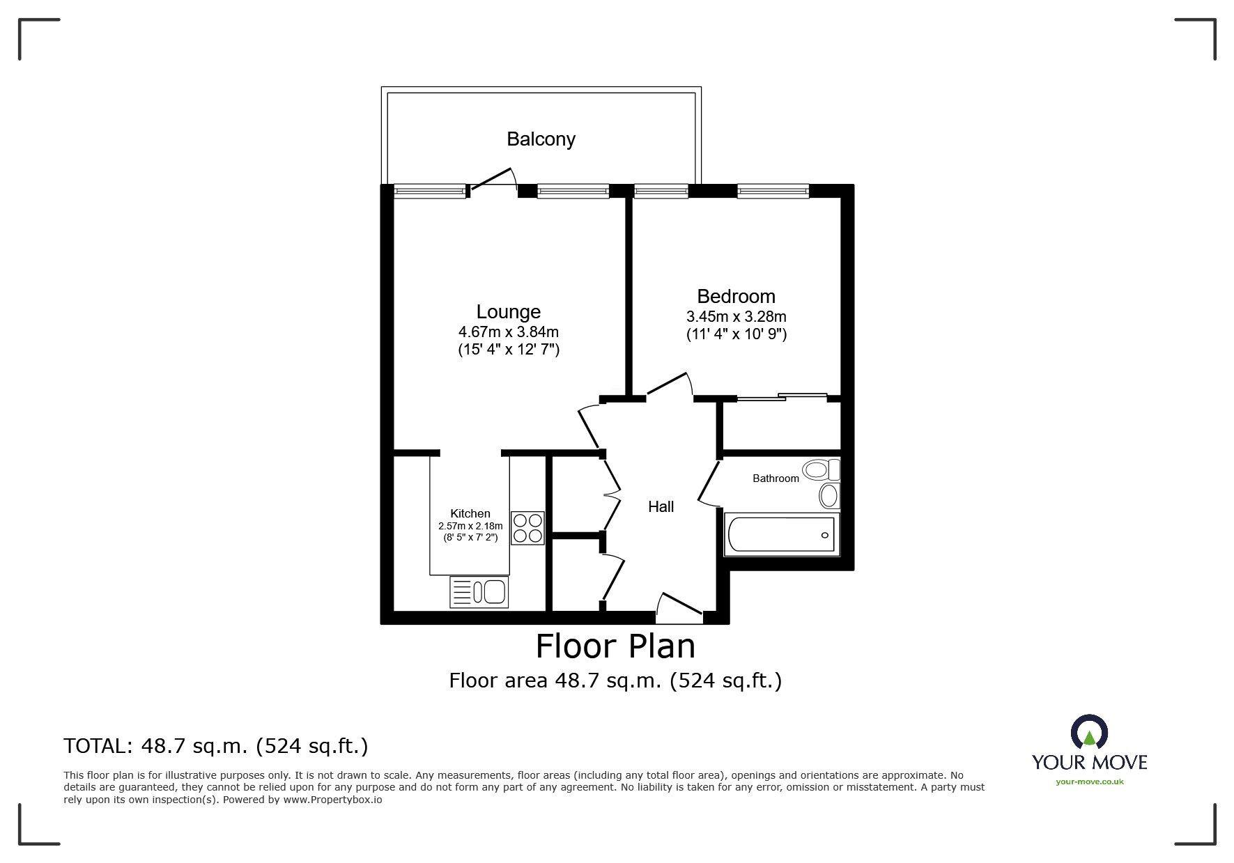 Floorplan of 1 bedroom  Flat to rent, Riverside Square, Bedford, Bedfordshire, MK40