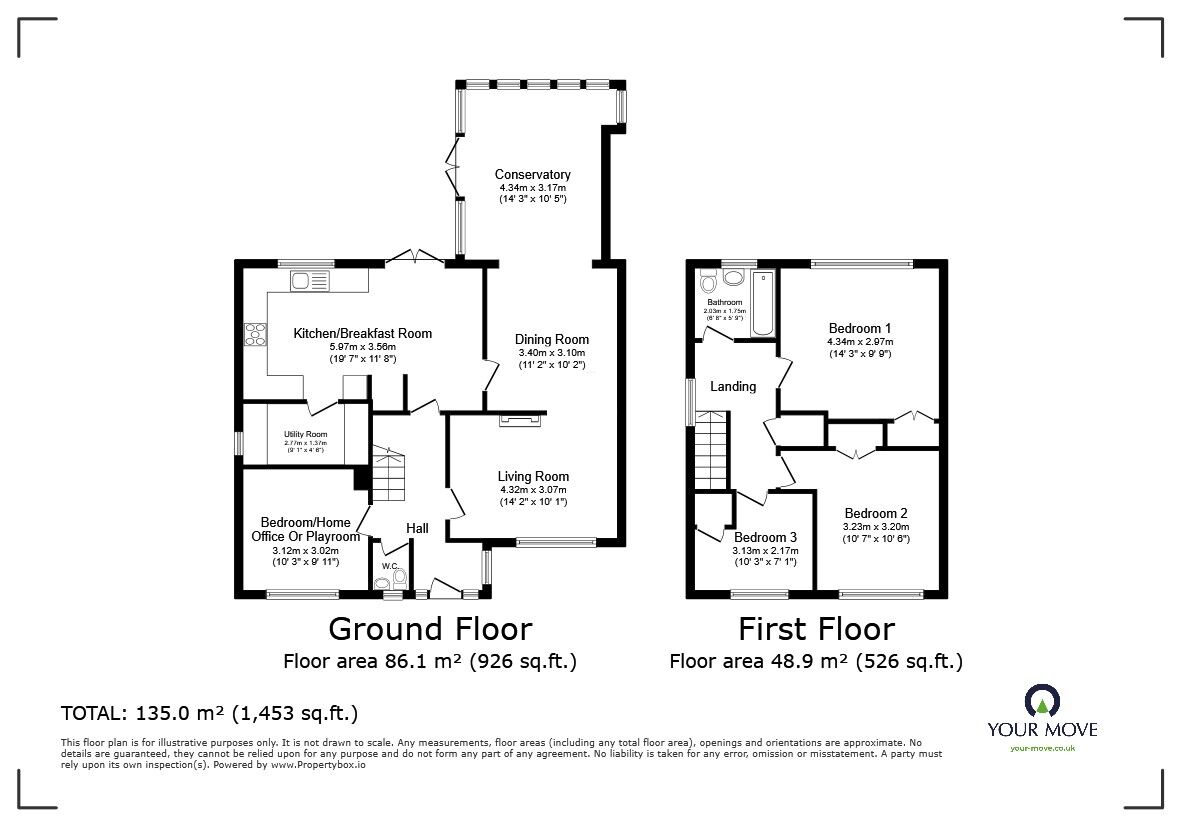 Floorplan of 4 bedroom Semi Detached House for sale, Windrush Avenue, Bedford, Bedfordshire, MK41