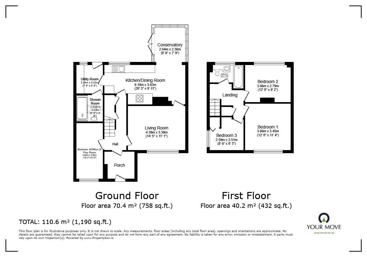 Floorplan of 4 bedroom Semi Detached House for sale, Highbury Grove, Clapham, Bedfordshire, MK41