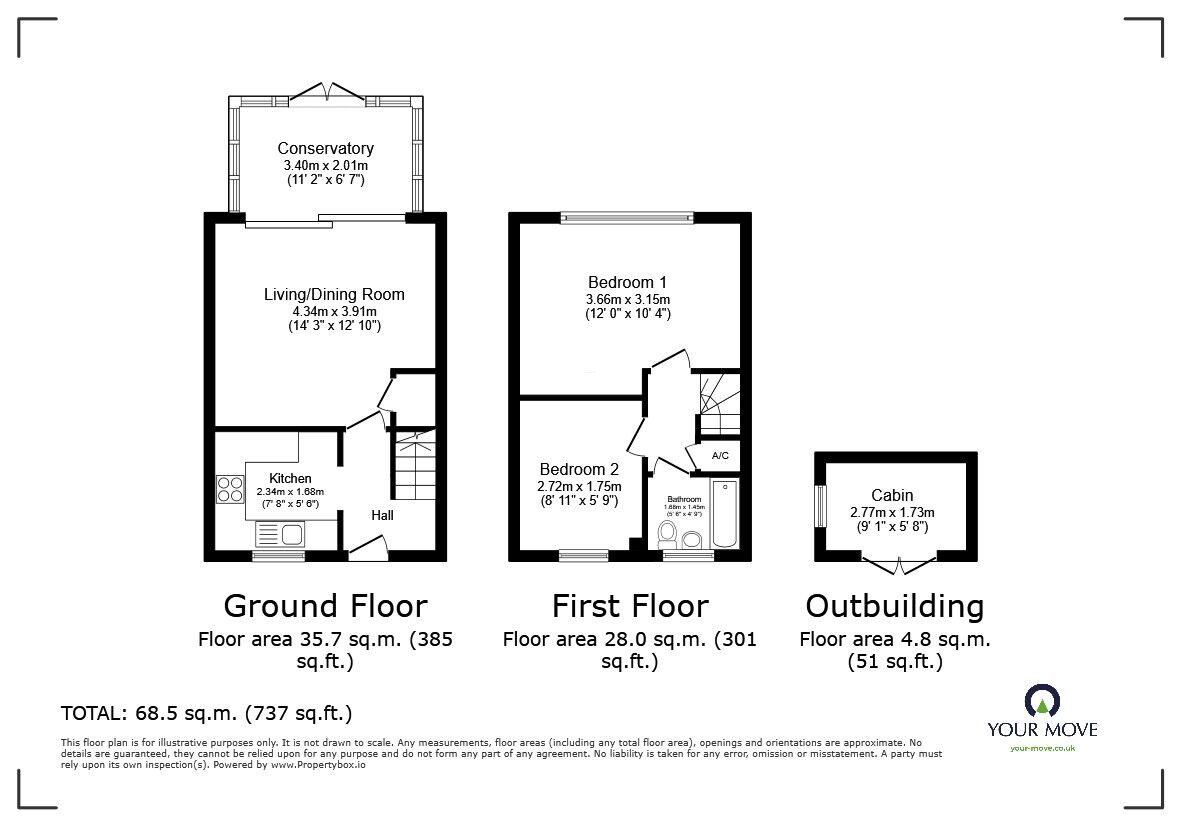 Floorplan of 2 bedroom End Terrace House for sale, Whitebeam Close, Kempston, Bedford, MK42