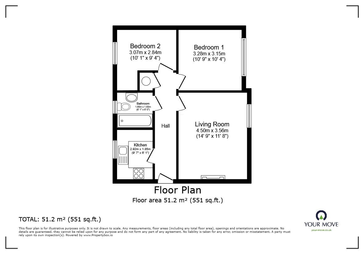 Floorplan of 2 bedroom  Flat for sale, Gillespie Close, Bedford, Bedfordshire, MK42