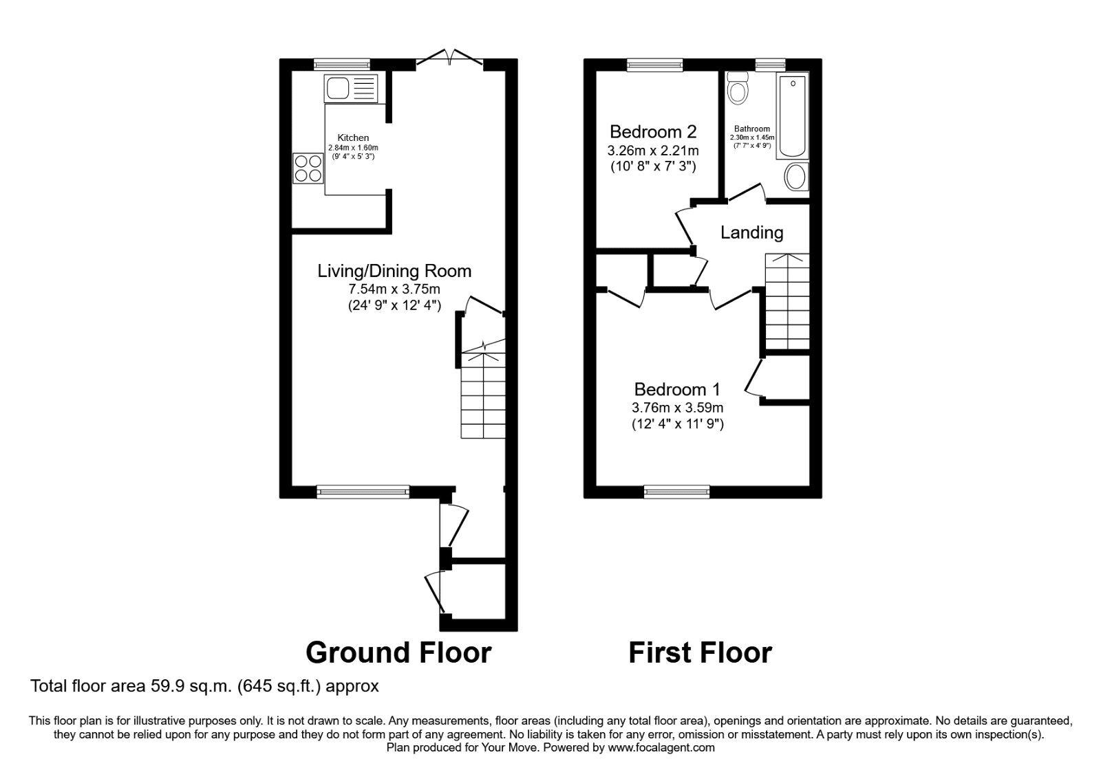 Floorplan of 2 bedroom End Terrace House to rent, Redwood Grove, Bedford, Bedfordshire, MK42