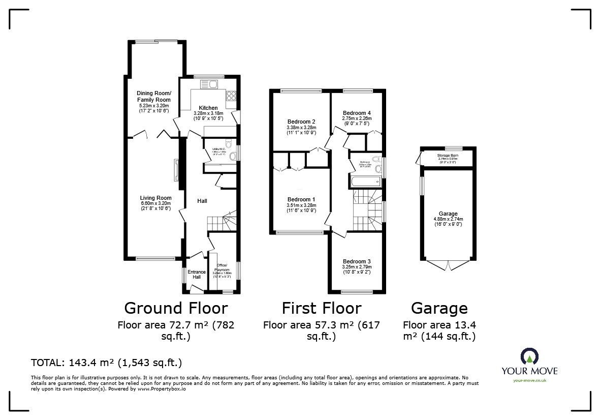 Floorplan of 4 bedroom Semi Detached House for sale, Curlew Crescent, Bedford, Bedfordshire, MK41