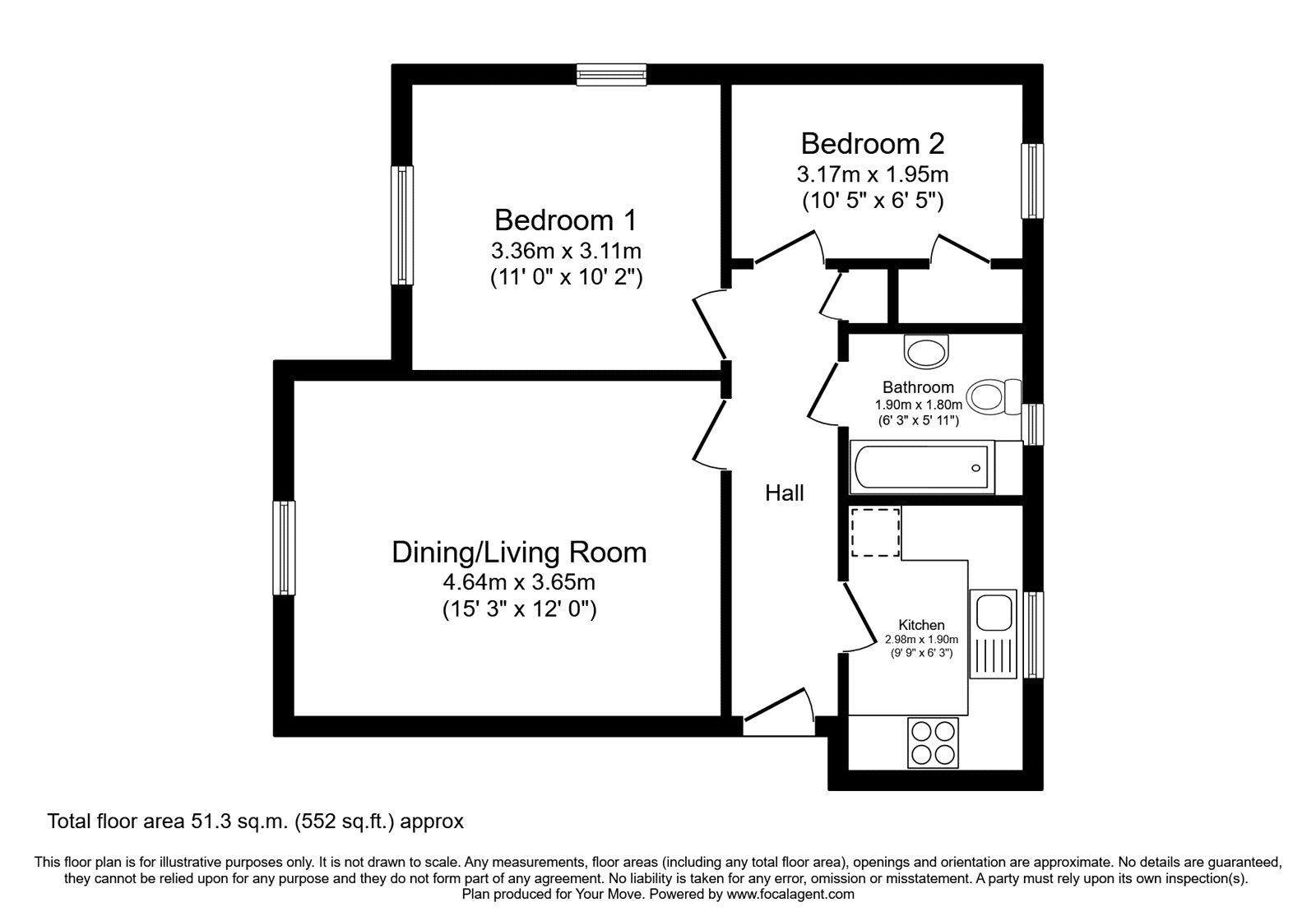 Floorplan of 2 bedroom  Flat to rent, Henley Road, Bedford, Bedfordshire, MK40