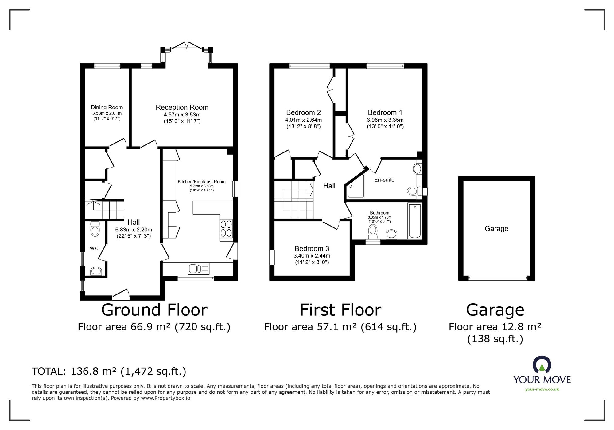 Floorplan of 3 bedroom Detached House for sale, Bunyan Road, Kempston, Bedfordshire, MK42