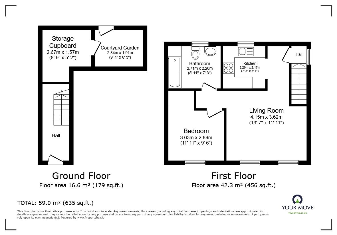 Floorplan of 1 bedroom End Terrace House for sale, Hilton Close, Kempston, Bedfordshire, MK42