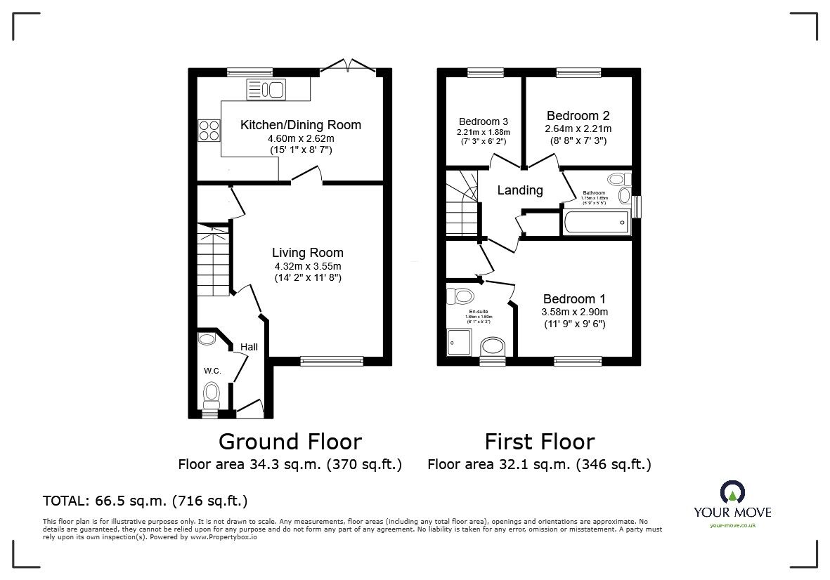 Floorplan of 3 bedroom Semi Detached House for sale, Parker Road, Wootton, Bedford, MK43