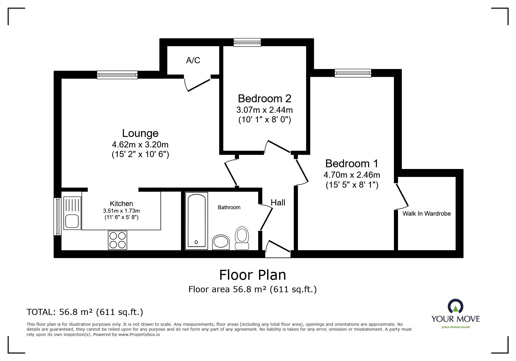 Floorplan of 2 bedroom  Flat to rent, Redwood Grove, Bedford, Bedfordshire, MK42