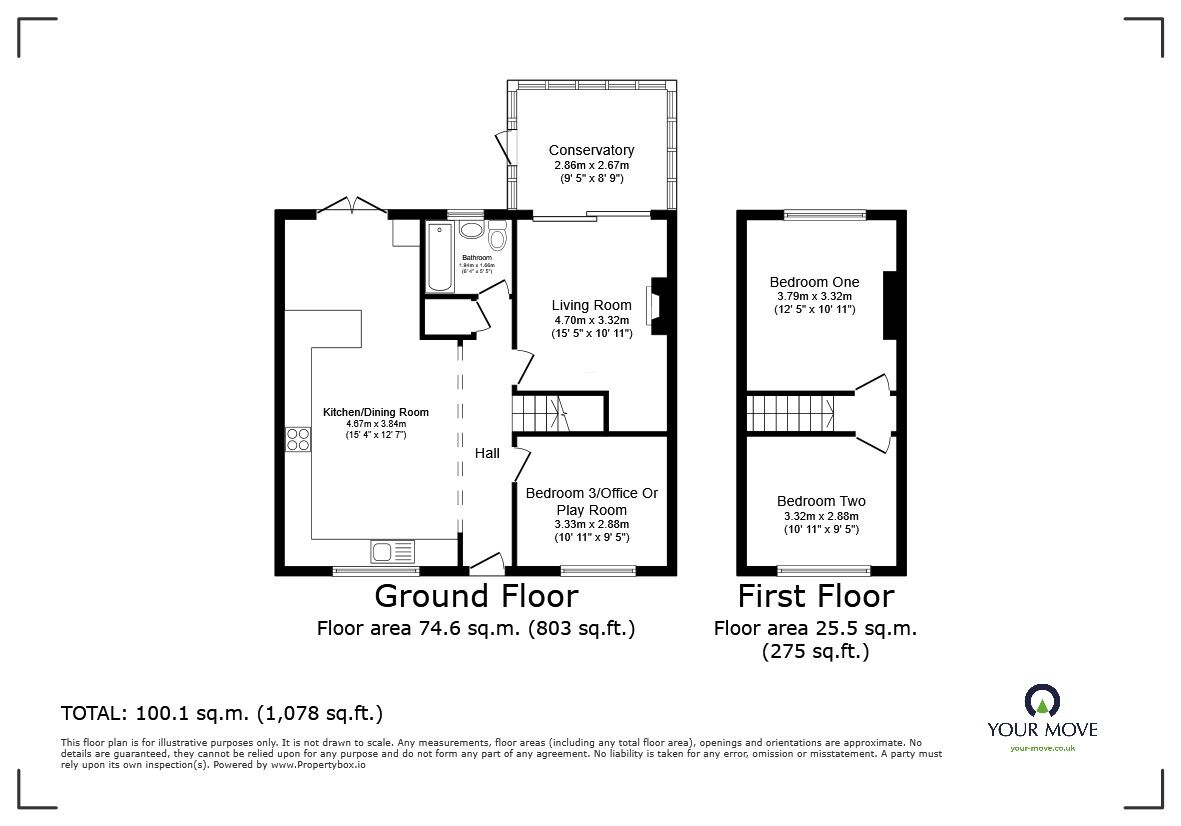 Floorplan of 3 bedroom Semi Detached House for sale, Elliott Crescent, Bedford, Bedfordshire, MK41