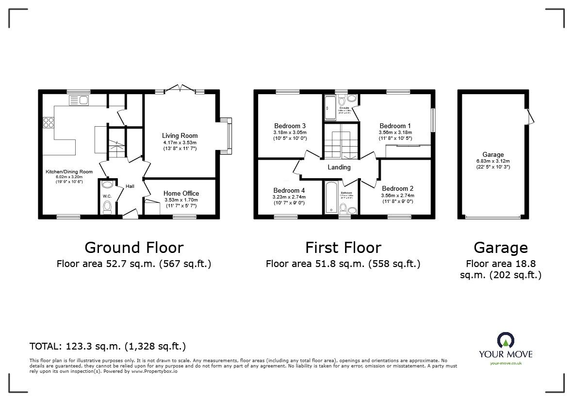 Floorplan of 4 bedroom Detached House for sale, Peacock Lane, Biddenham, Bedfordshire, MK40