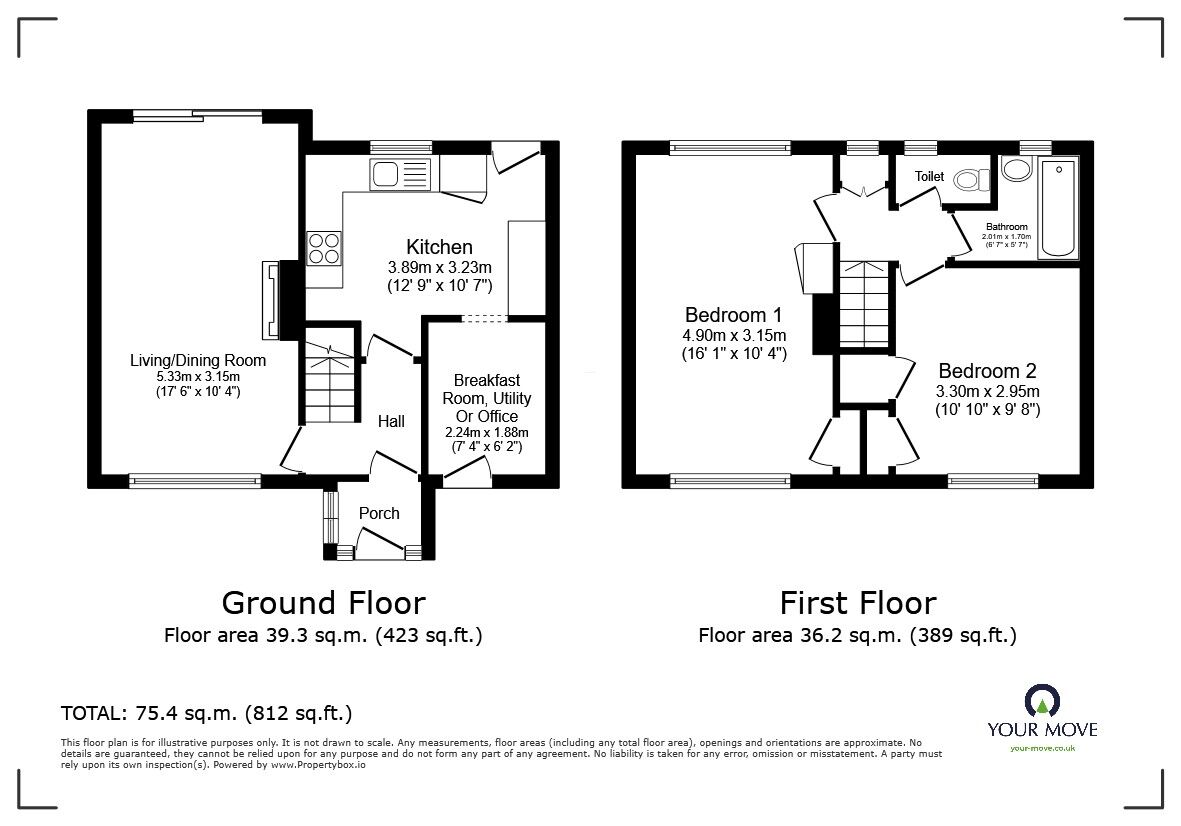 Floorplan of 2 bedroom Mid Terrace House for sale, Roundmead, Bedford, Bedfordshire, MK41