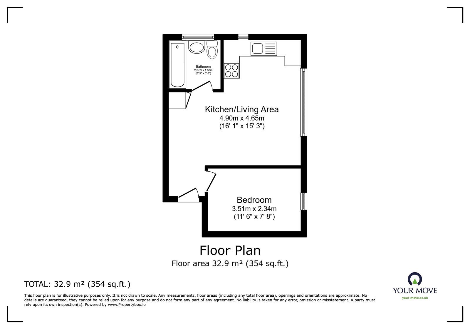 Floorplan of 1 bedroom  Flat to rent, Clapham Road, Bedford, Bedfordshire, MK41