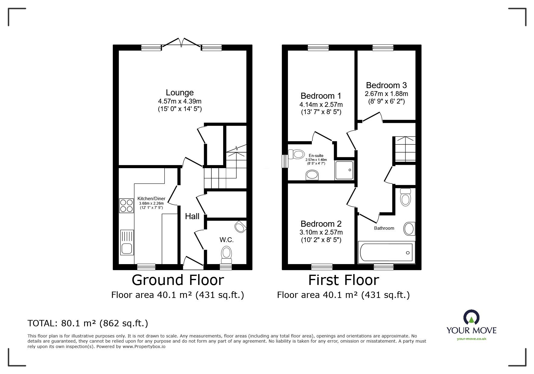 Floorplan of 3 bedroom Semi Detached House to rent, Stedeham Road, Great Denham, Bedfordshire, MK40