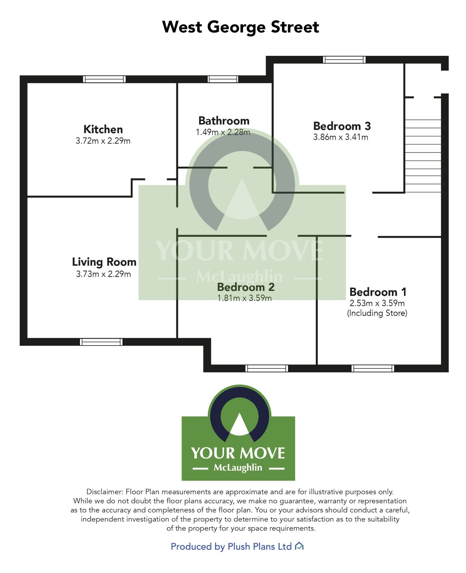 Floorplan of 3 bedroom  Flat for sale, West George Street, Coatbridge, North Lanarkshire, ML5