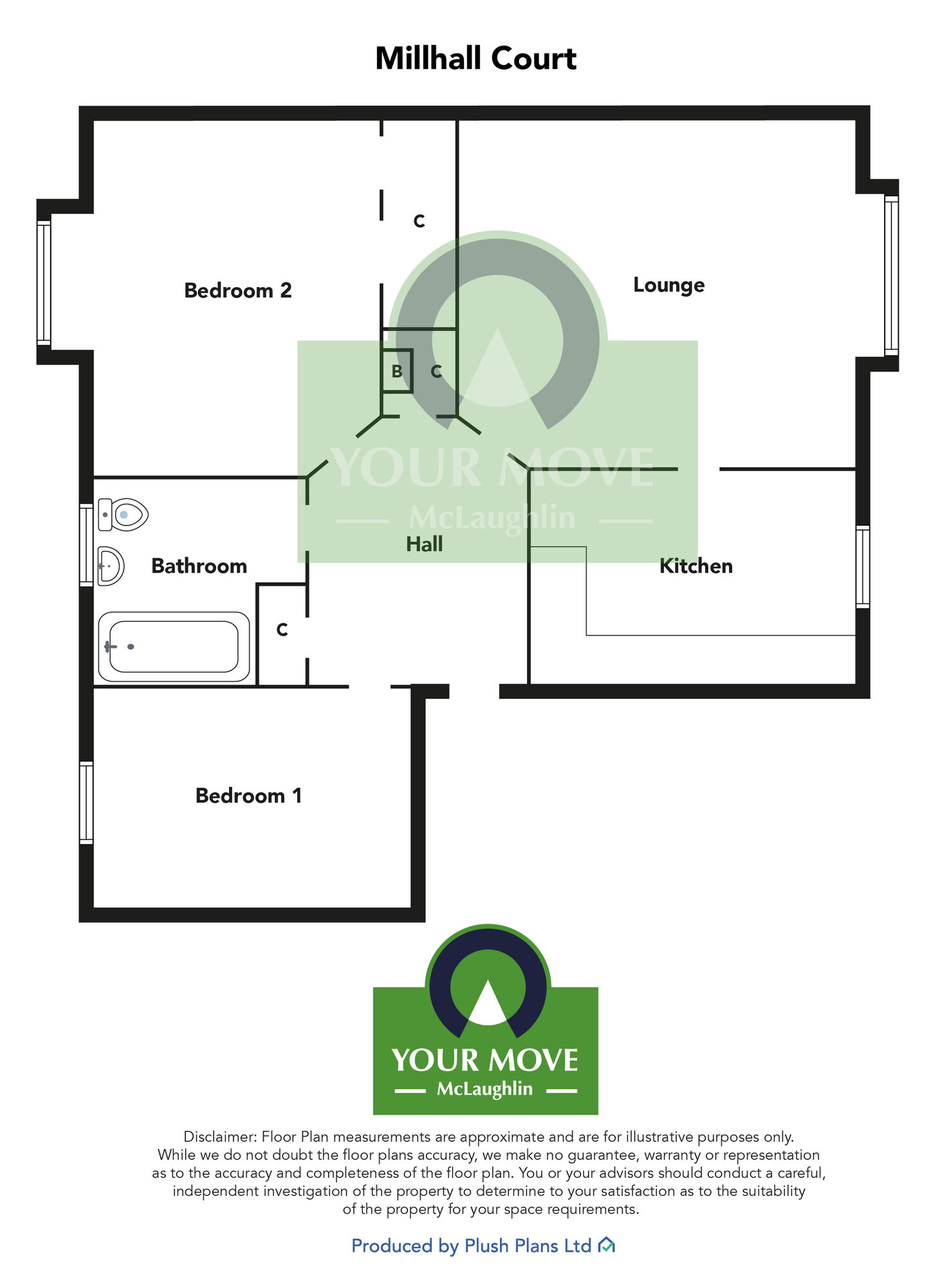 Floorplan of 2 bedroom  Flat for sale, Millhall Court, Plains, North Lanarkshire, ML6