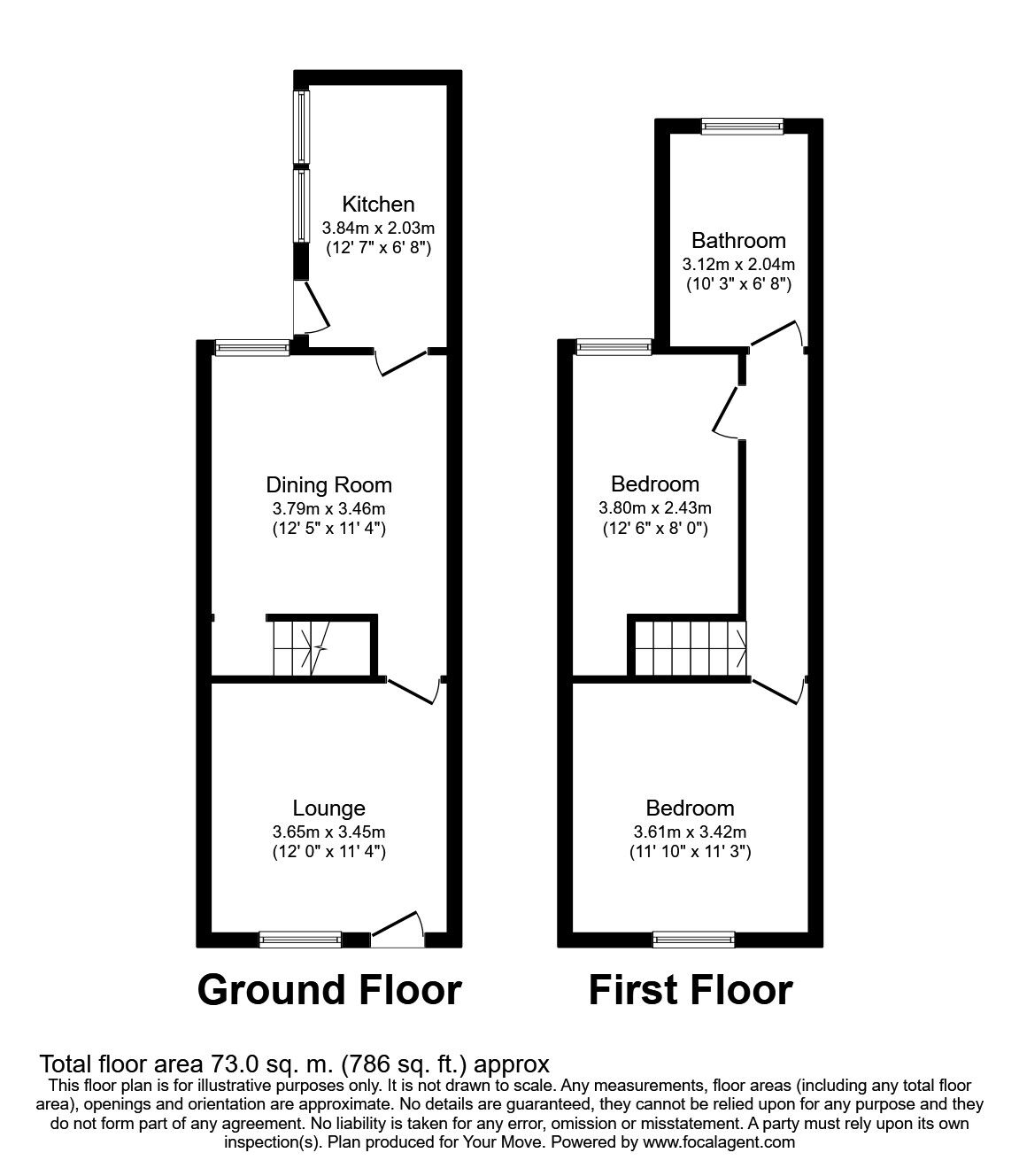 Floorplan of 3 bedroom Mid Terrace House to rent, Coventry Road, Bedworth, Warwickshire, CV12