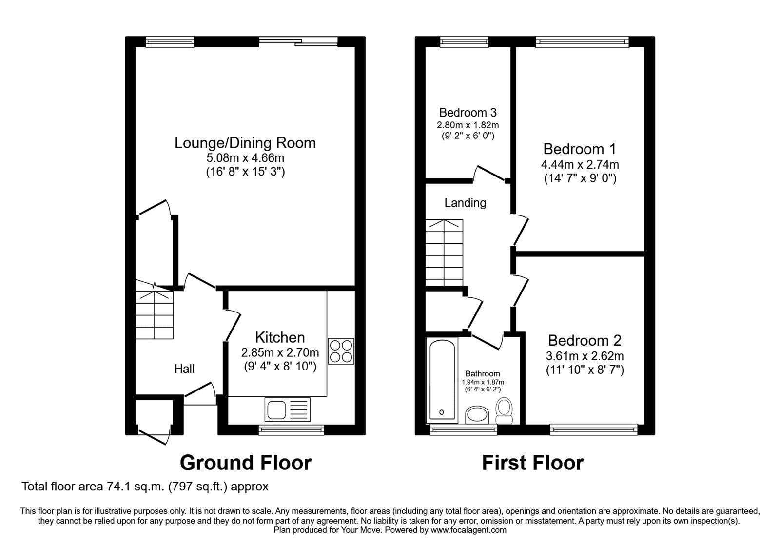 Floorplan of 3 bedroom Mid Terrace House for sale, Kings Gardens, Bedworth, Warwickshire, CV12