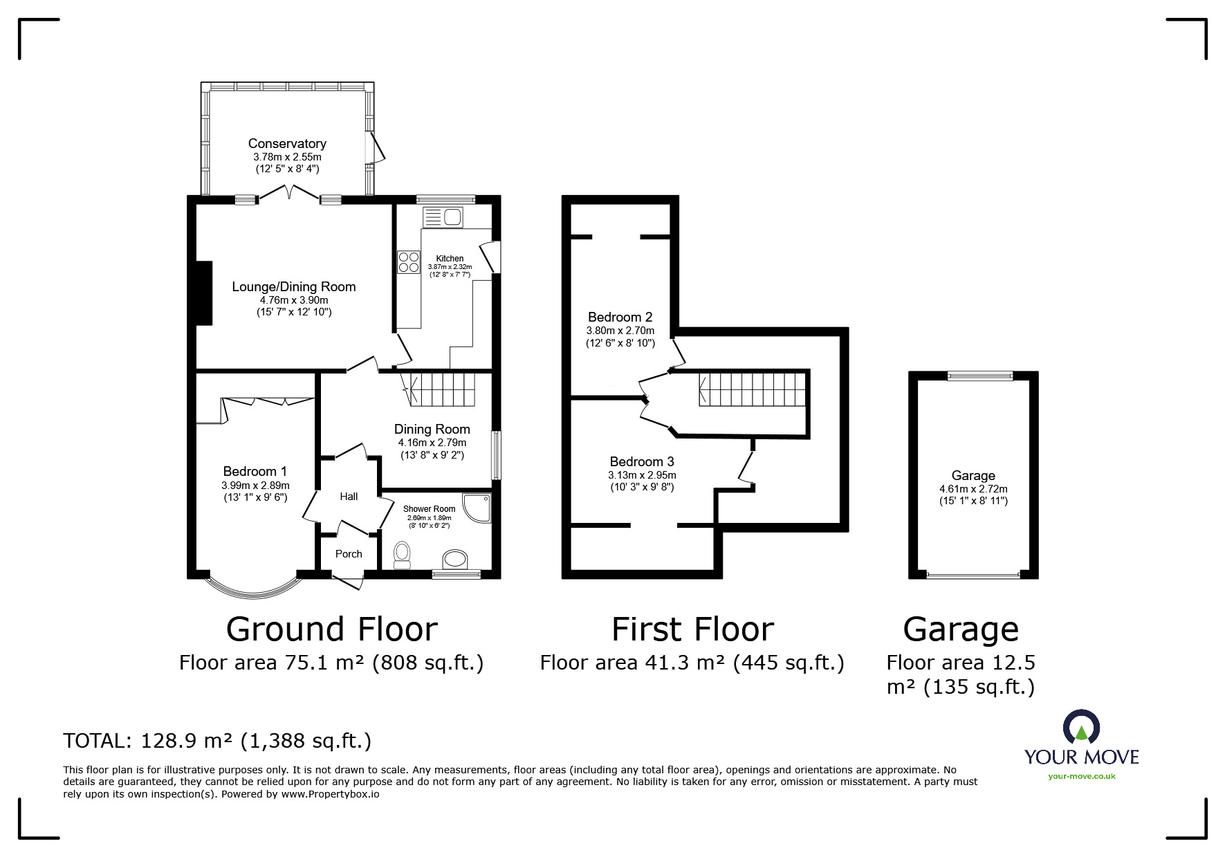 Floorplan of 3 bedroom Semi Detached Bungalow for sale, Constance Close, Bedworth, Warwickshire, CV12