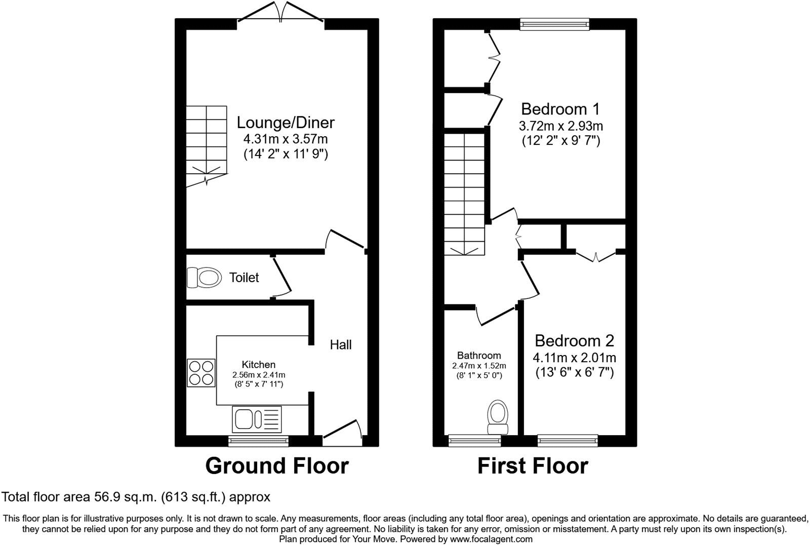 Floorplan of 2 bedroom Mid Terrace House for sale, Woods Piece, Keresley End, Warwickshire, CV7