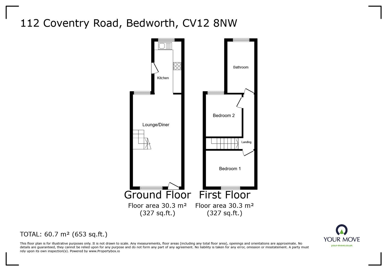 Floorplan of 2 bedroom End Terrace House for sale, Coventry Road, Bedworth, Warwickshire, CV12