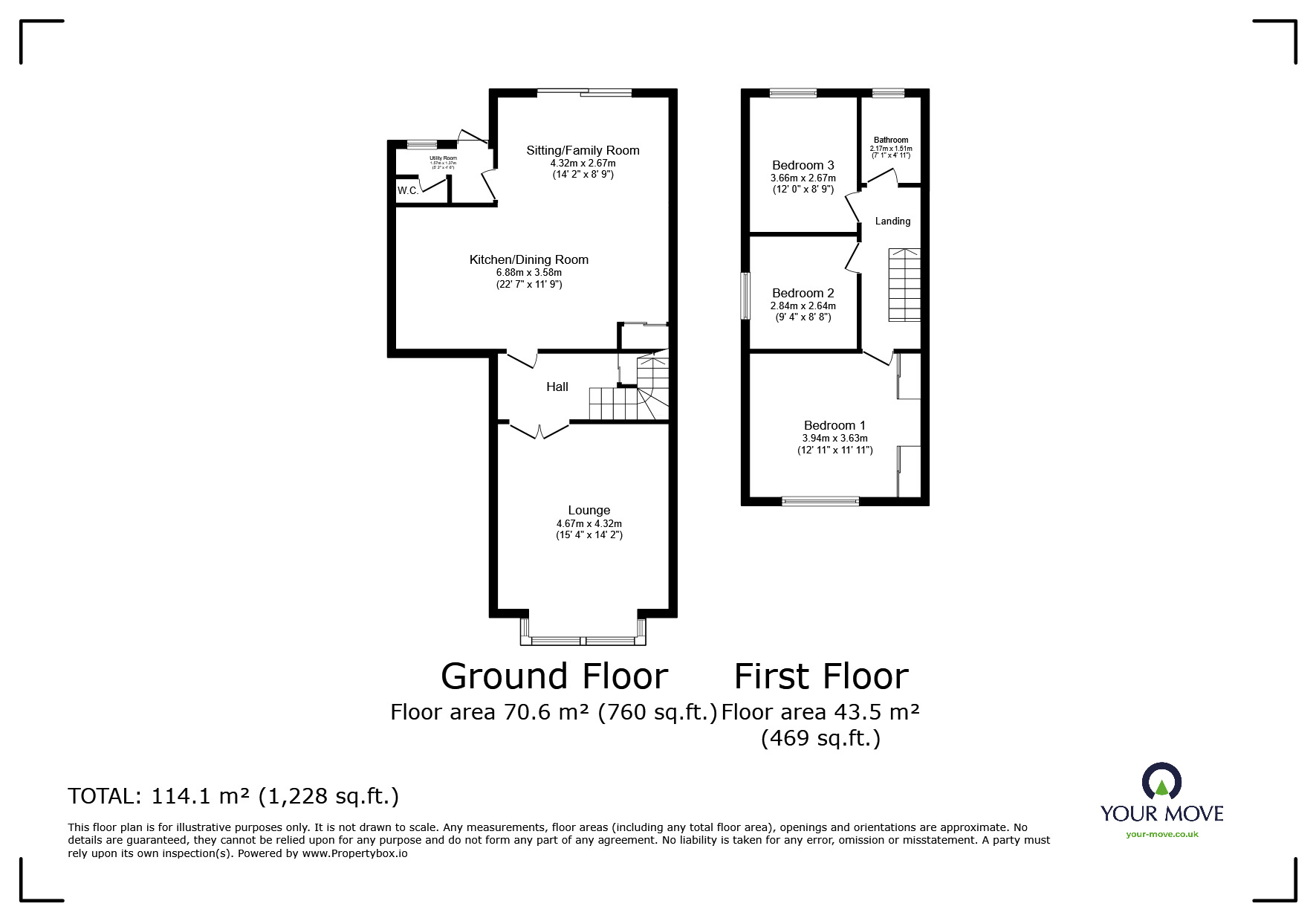 Floorplan of 3 bedroom Semi Detached House for sale, Long Street, Bulkington, Warwickshire, CV12