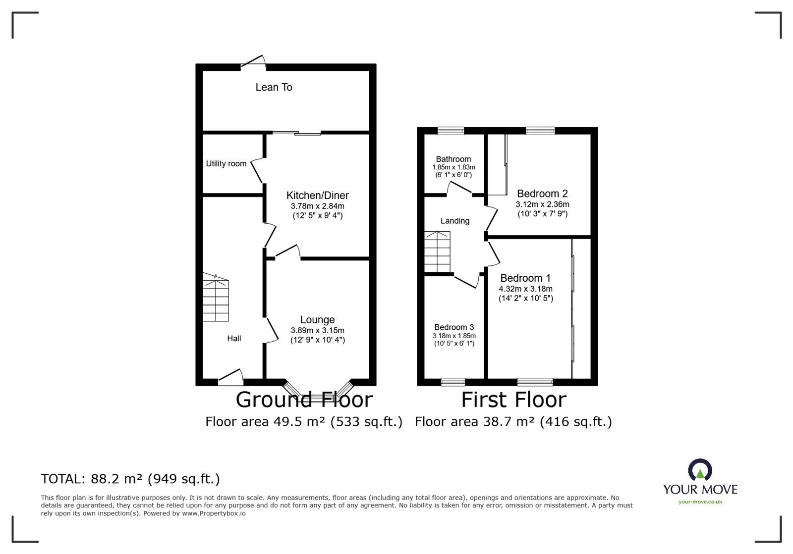 Floorplan of 3 bedroom Semi Detached House for sale, Wootton Street, Bedworth, Warwickshire, CV12