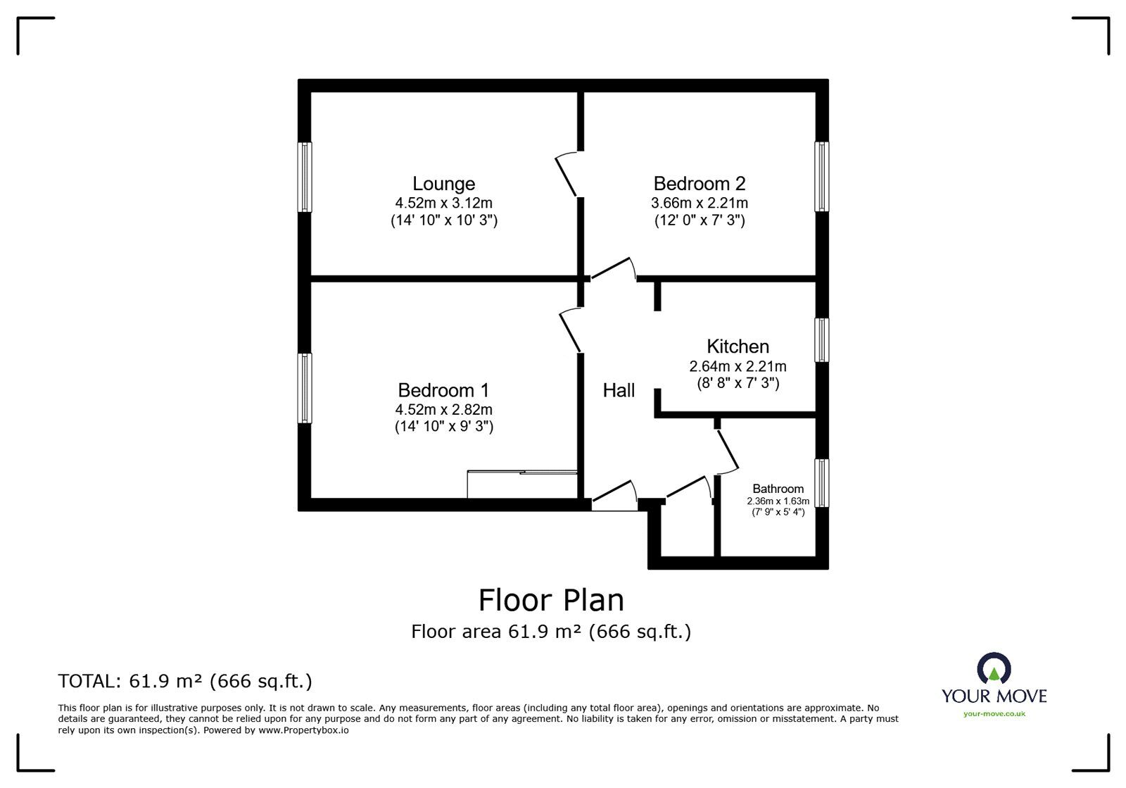 Floorplan of 2 bedroom  Flat for sale, Simon Court, Exhall, Warwickshire, CV7