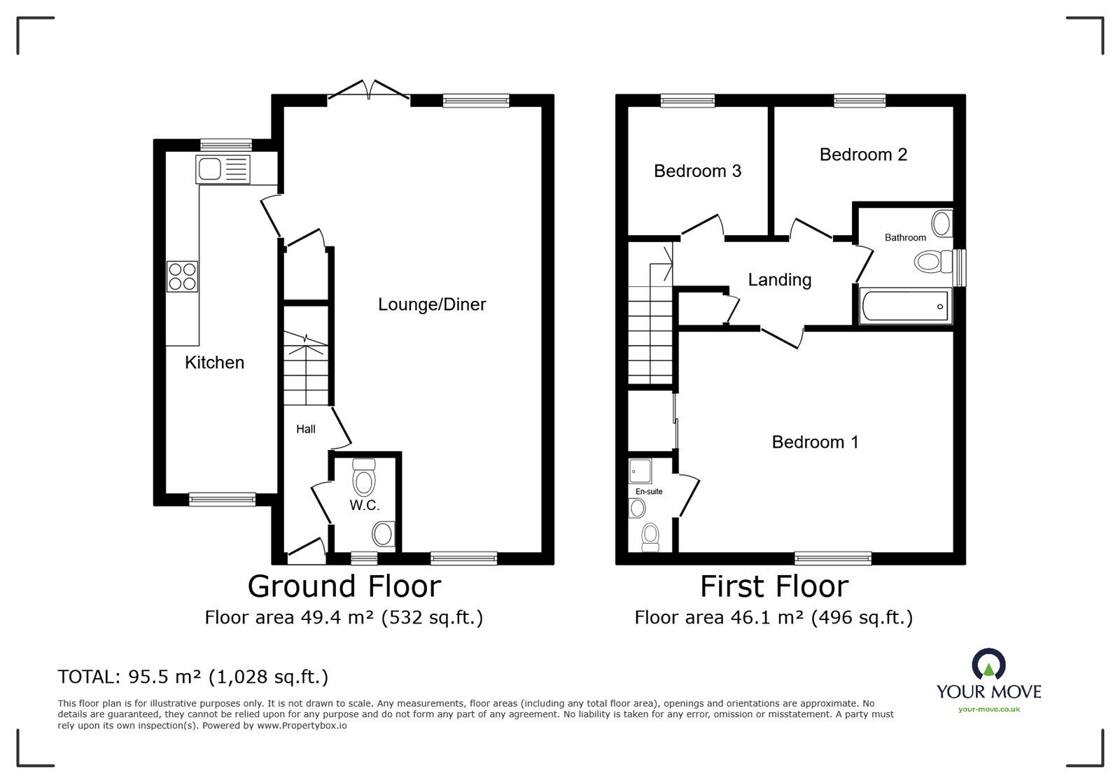 Floorplan of 3 bedroom Link Detached House for sale, Honeysuckle Close, Bedworth, Warwickshire, CV12