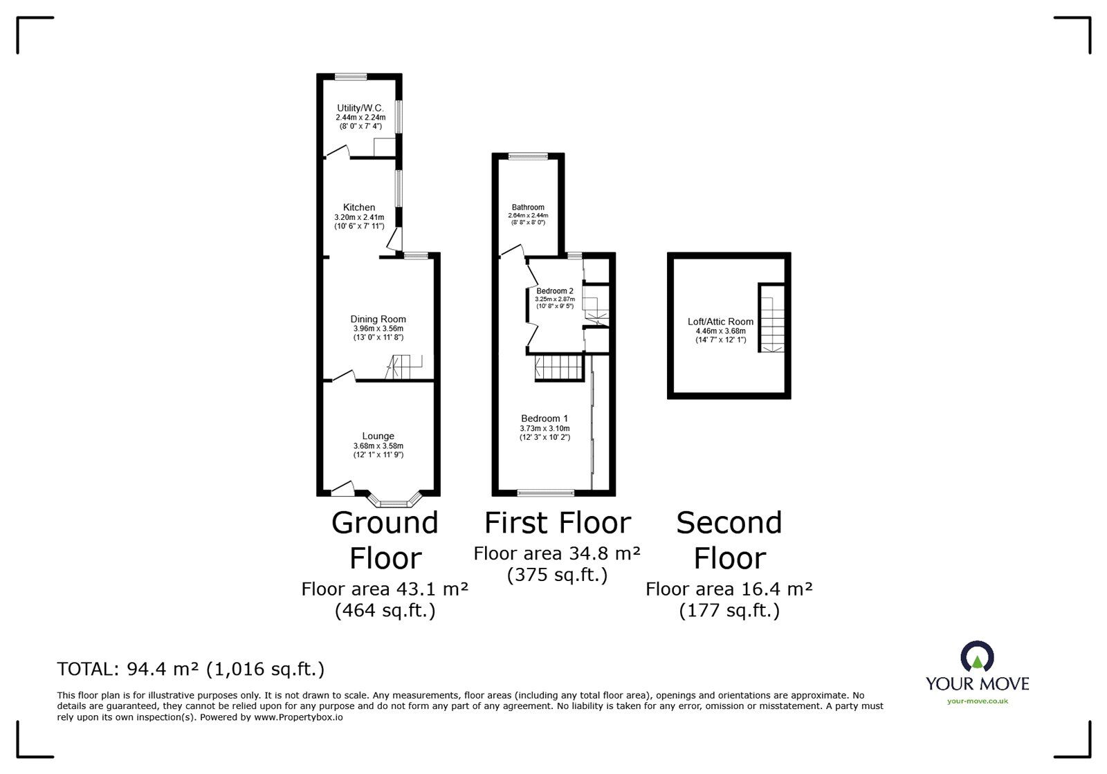 Floorplan of 2 bedroom Mid Terrace House for sale, Marston Lane, Bedworth, Warwickshire, CV12