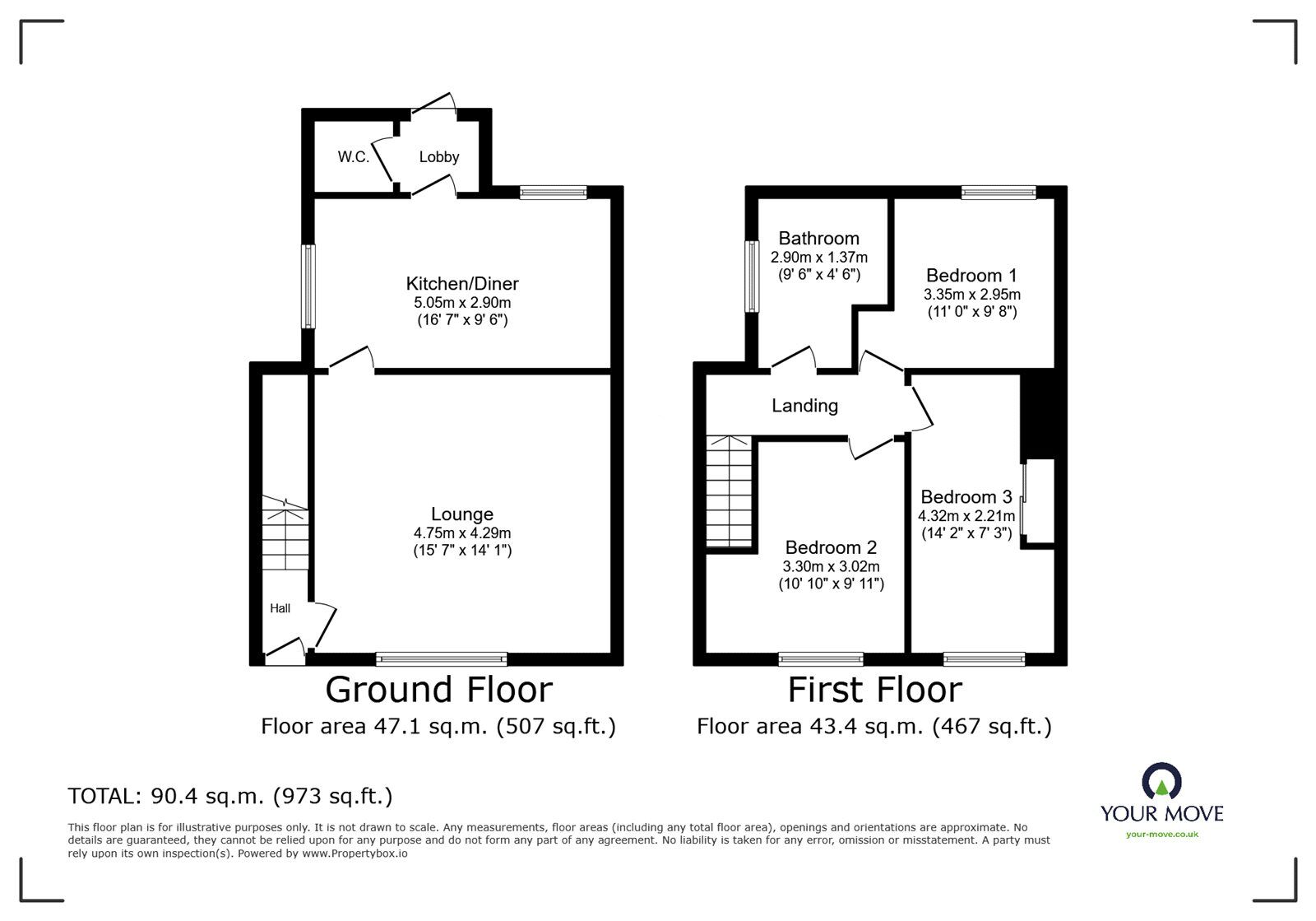 Floorplan of 3 bedroom Semi Detached House for sale, Hanbury Road, Bedworth, Warwickshire, CV12