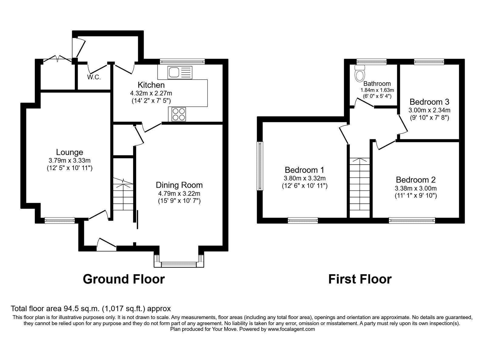 Floorplan of 3 bedroom Detached House for sale, Coventry Road, Bulkington, Warwickshire, CV12